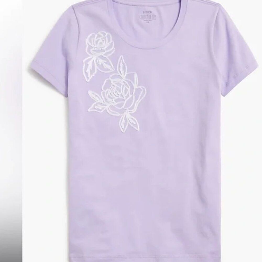 J. Crew Factory Cg033 Purple Embroidered flower graphic tee size M. NWT
